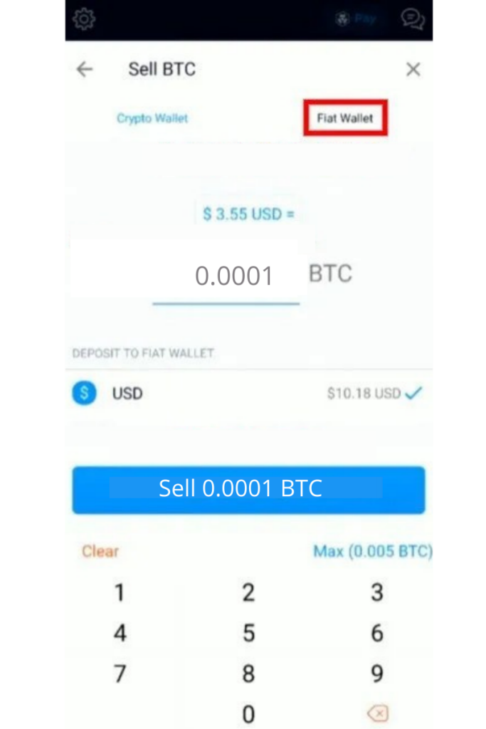 Choose Fiat wallet to sell that Cryptocurrency