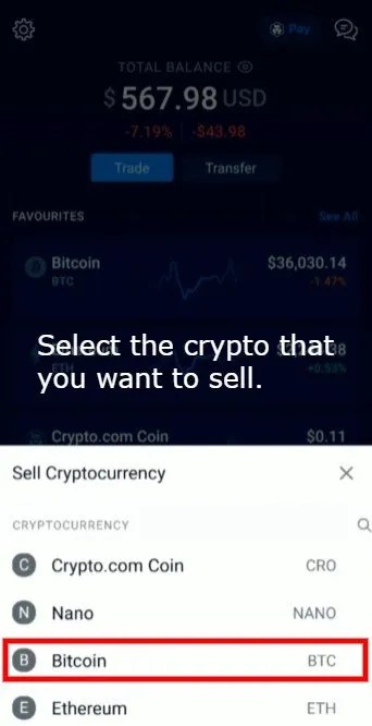 Choose the Cryptocurrency you wish to sell