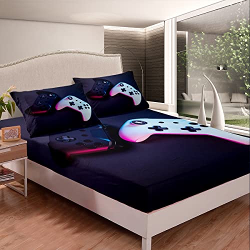 Feelyou Gamer Bed Sheets for Boys Black and Red Gaming Sheet Set Vi...