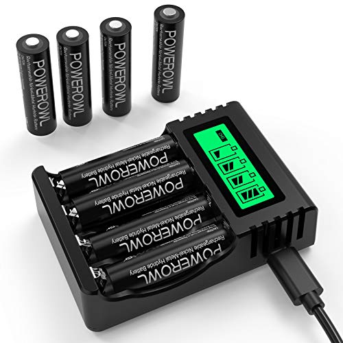 POWEROWL Rechargeable AA Batteries with Charger, 2800mAh High Capac...