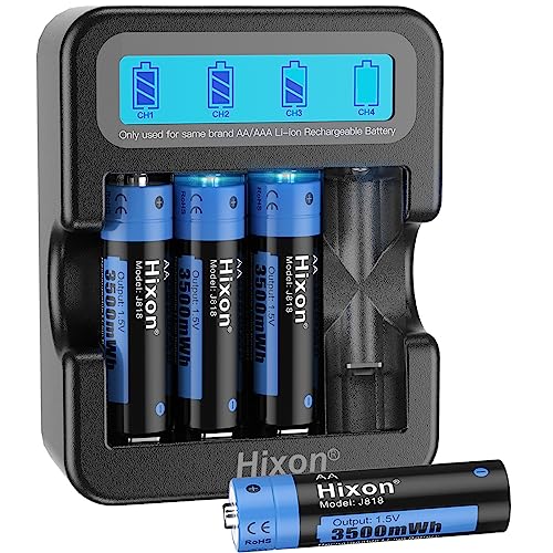 Rechargeable Batteries AA with LCD Charger,Hixon 4x3500mWh AA Recha...
