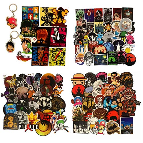 100PCS ONE Piece Stickers and 2PCS ONE Piece Anime Keychains, Anime...