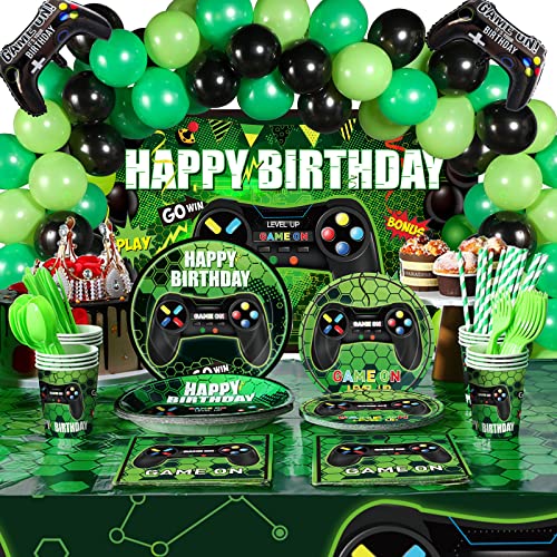 152 Pieces Video Game Birthday Party Supplies Gamer Party Table Cov...