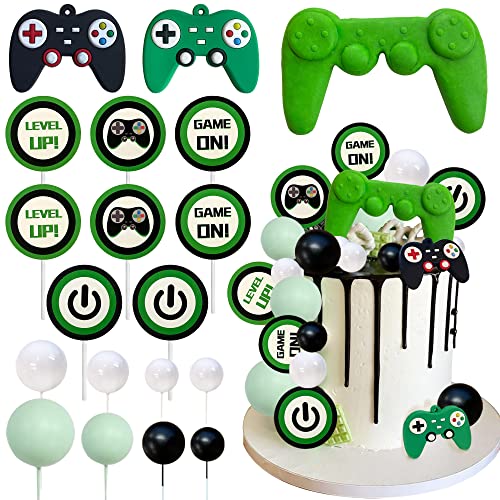 19 PCS Video Game Themes Cake Toppers Game Controllers Cake Decorat...