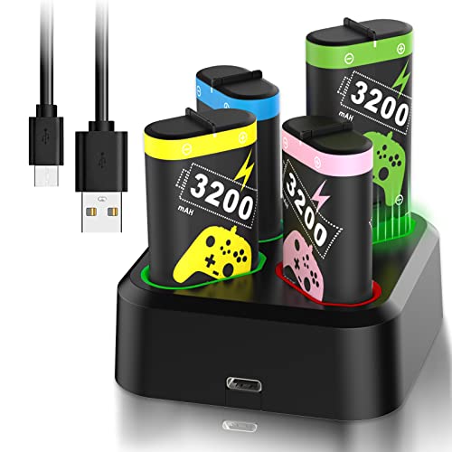 4 Pack 3200mAH Rechargeable Battery Packs with Charger Dock USB Cha...