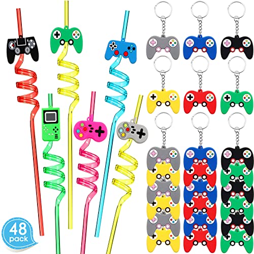 48 Pieces Video Game Party Favors Video Game Straws Game Controller...