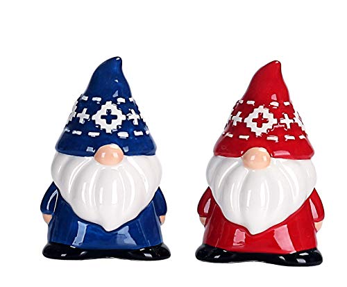 Bico Red & Blue Christmas Gnome Salt and Pepper Shaker Set, Handpai...