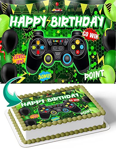 CAKECERY GameOn Gamer Nintendo Playstation Xbox Green Edible Cake I...