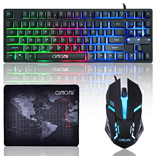 CHONCHOW 87 Keys TKL Gaming Keyboard and Mouse Combo, Wired LED Rai...