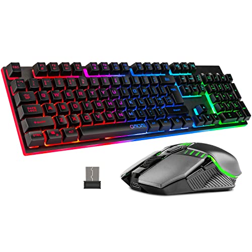 CHONCHOW Gaming Wireless Keyboard and Mouse Combo Metal Surface Rec...