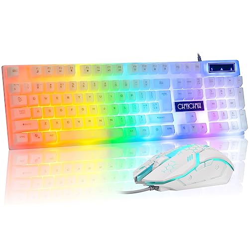 CHONCHOW LED Keyboard and Mouse, 104 Keys Rainbow Backlit Keyboard ...
