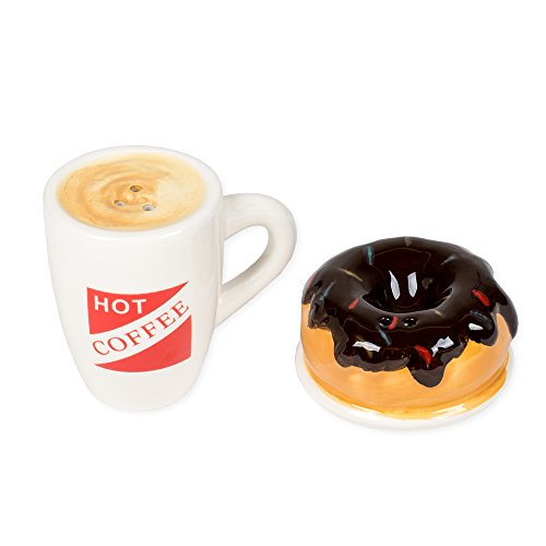 DII Hot Coffee and Donut Ceramic Salt and Pepper Shakers, 2 x 2 inc...