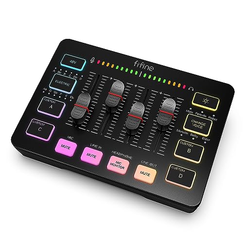 FIFINE Gaming Audio Mixer, Streaming RGB PC Mixer with XLR Micropho...
