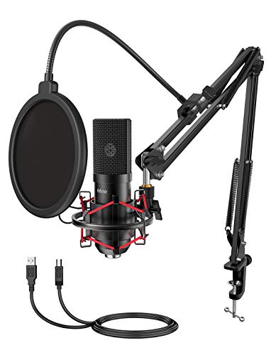 FIFINE USB Microphone Set with Flexible Boom Arm Stand Pop Filter, ...