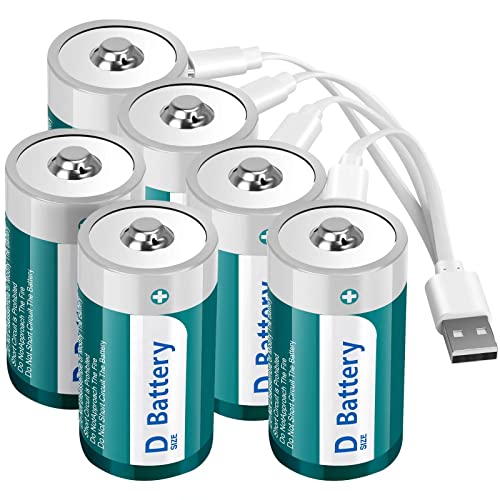 Fitinoch 6 Pack Rechargeable 1.5v Lithium D Cell Batteries with USB...