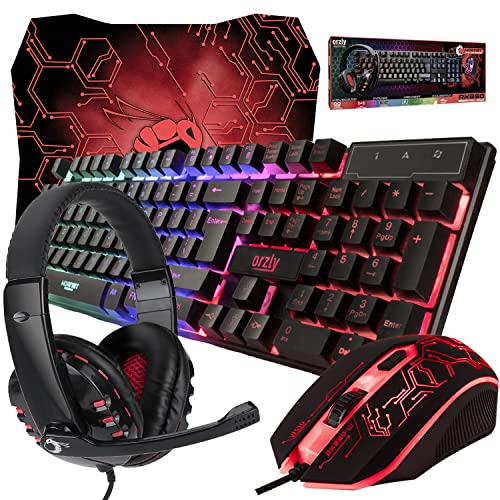 Gaming Keyboard and Mouse and Mouse pad and Gaming Headset, Wired L...