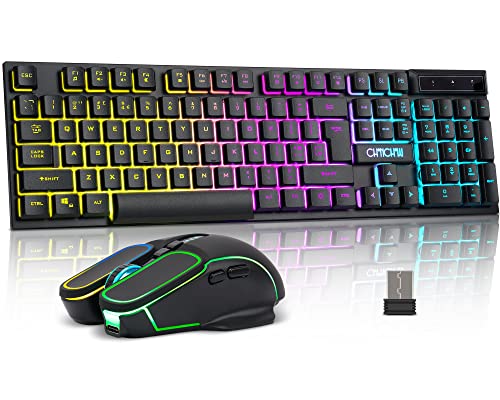 Gaming Wireless Keyboard and Mouse RGB Backlit Rechargeable Battery...