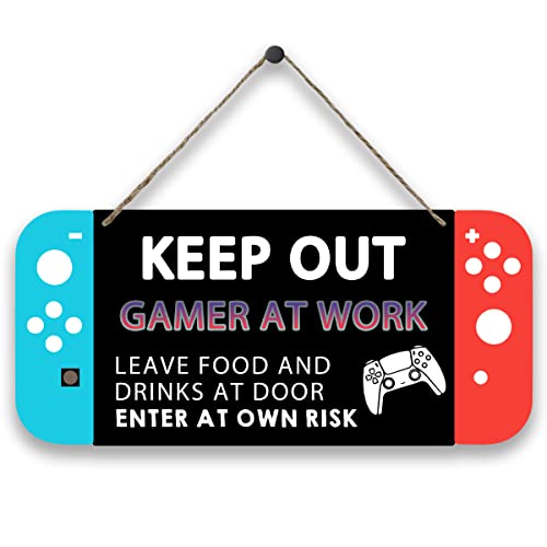 Gaming Zone Wood Sign Plaque, Vintage Gamepad Shaped Wooden Hanging...