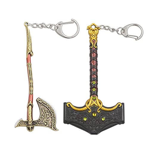 God of War Keychain Set - Kratos Leviathan Axe & Mjölnir(Thor) Cha...