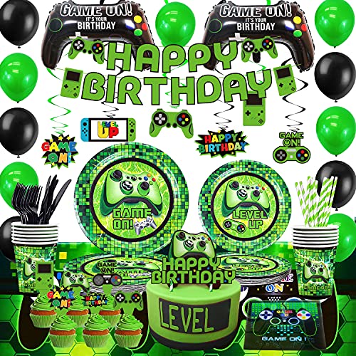 Green Video Game Party Supplies - 201Pcs Gamer Gaming Party Decorat...