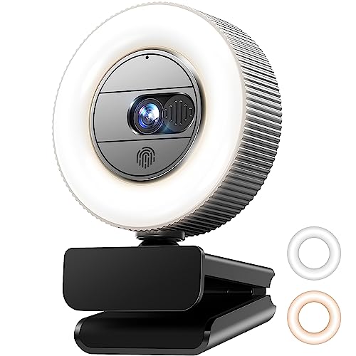 GUSGU 2K QHD Webcam with Microphone and Ring Light, G910 Web Camera...