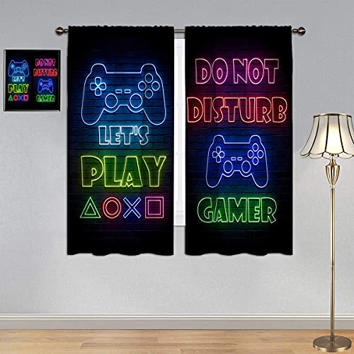 GY Gamepad Gamer Curtains, Black Out Curtains Video Games Controlle...