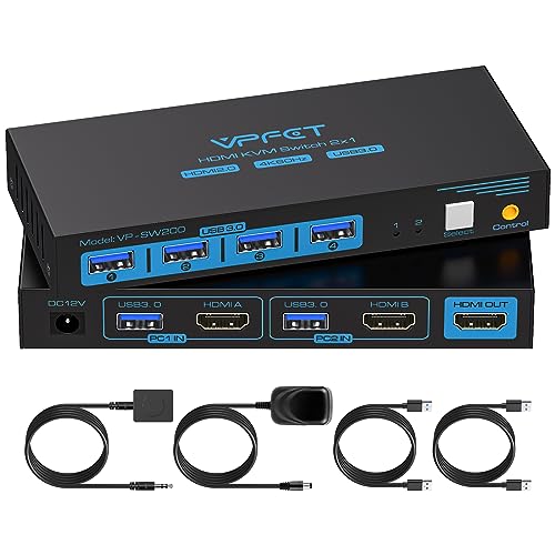 HDMI KVM Switch 2 Port 4K@60Hz for 2 Computers Share 1 Monitor USB ...