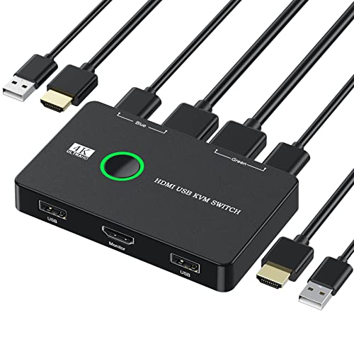 HDMI KVM Switch, KVM Switches 1 Monitors 2 Computers, HDMI USB Swit...
