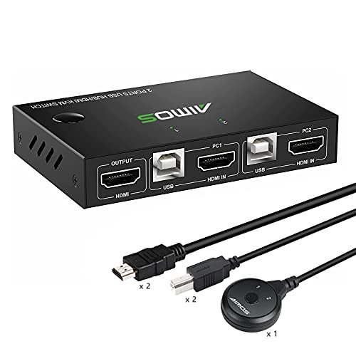 KVM Switch HDMI 2 Port Box, AIMOS USB and HDMI Switches 4 USB Hub, ...