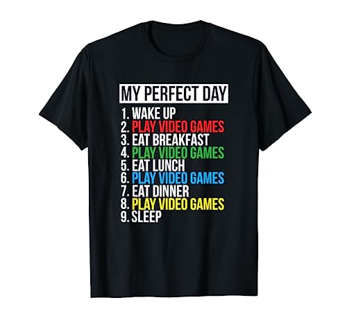 My Perfect Day  Black Classic Fit Gamer T-Shirt, Crew Neck, Short S...