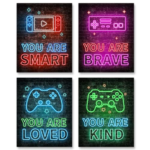 Neon Video Game Decor Set of 4(8 x10 ), Boys Room Decorations for B...