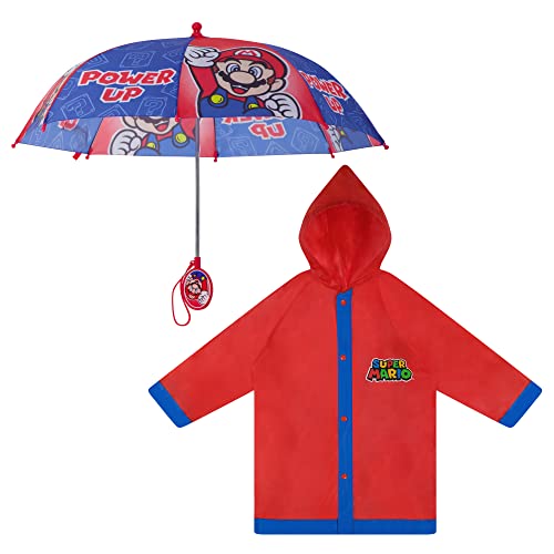 Nintendo Kids Umbrella And Slicker, Super Mario Boys Rain Wear Set,...