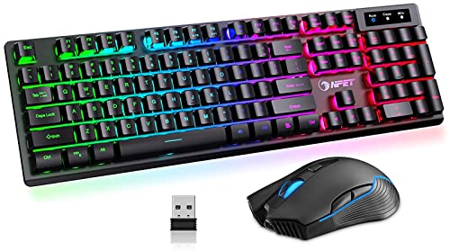 NPET S21 Wireless Gaming Keyboard and Mouse Combo, RGB Backlit Quie...