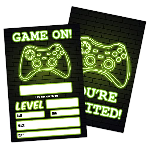 NYCTUG Green Neon Game On!Birthday Party Invitation, Game Lover Inv...