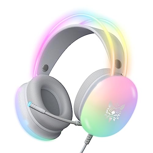 PC Gaming Headset with Microphone, Wired RGB Rainbow Gaming Headpho...