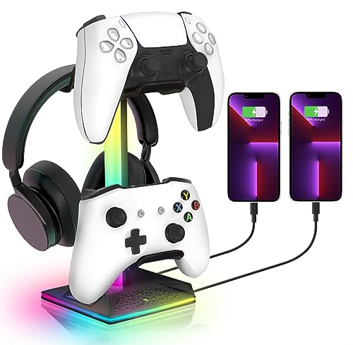 RGB Gaming Controller Holder, Headphone Stand With 2 USB Charging ...