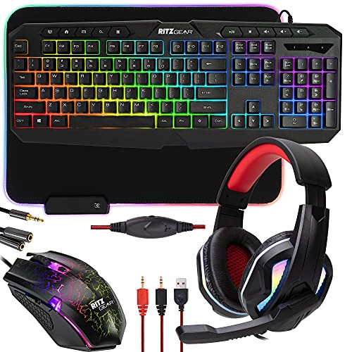 Ritz Gear RGB Gaming Accessories Kit | 4-in-1 Rainbow LED Backlight...