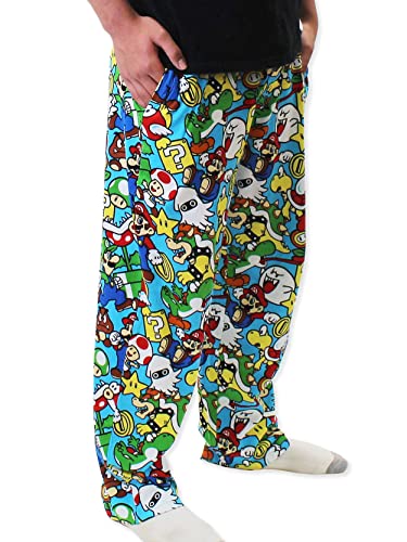 Super Mario Brothers Luigi Bowser Mens Button Fly Cotton Pajama Sle...