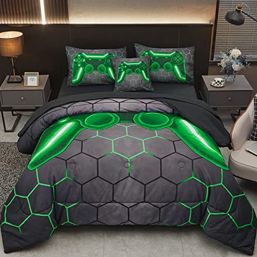 Tasselily Game Console Twin Comforter Set for Boys Girls, Green Hon...