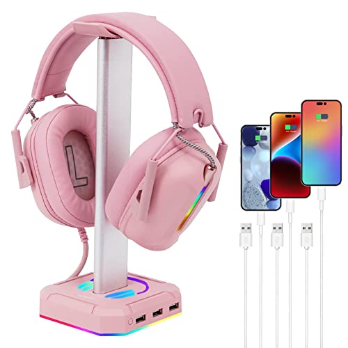 TuparGo Pink Headphone Stand RGB Lights Gaming Headset Holder with ...