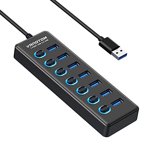 VANOTOM USB 3.0 Hub, 7-Port USB Hub Splitter with LED Individual On...