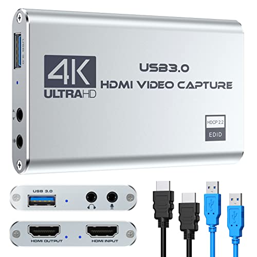 Video Capture Card 4K 1080P 60FPS, USB 3.0 HDMI Video Capture Devic...