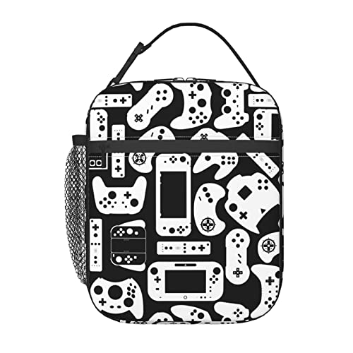 Video Game Black And White Lunch Bag For Boys Kids Cool Reusable Lu...