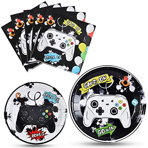 WERNNSAI Watercolor Video Game Party Plates and Napkins - Gaming Bi...