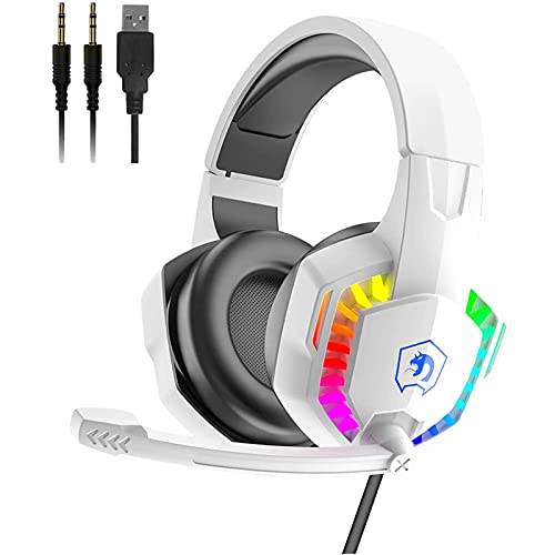 Wired Gaming Headset with Rainbow RGB Backlight Retractable Noise I...
