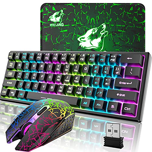 Wireless Gaming Keyboard and Mouse Combo,61 Key Rainbow Backlit Key...