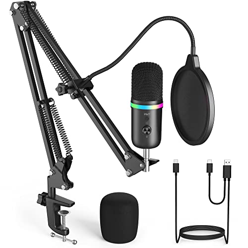 WMT USB Microphone with Boom Arm, Condenser Gaming Mic for PC MAC P...