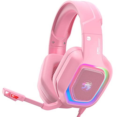 ZIUMIER Z30 Pink Gaming Headset for PS4, PS5, Xbox One, PC, Wired O...
